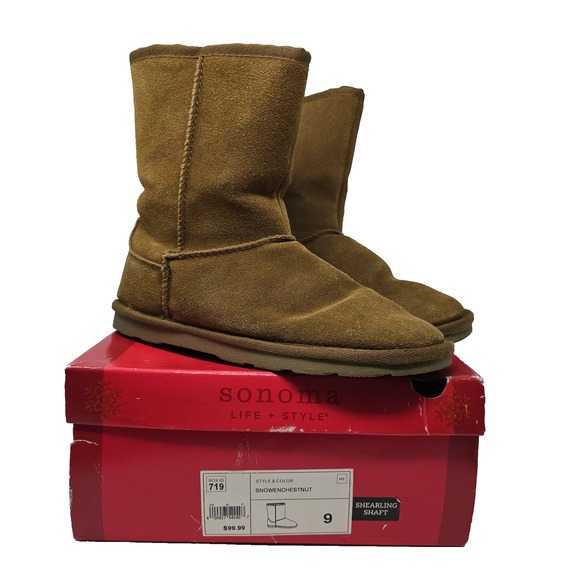 Sonoma Shoes - Sonoma Shearling Shaft Suede Mid-Calf Boots‎ Women's Size 9 Chestnut with Box